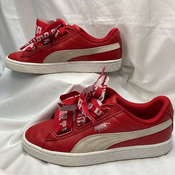 Puma Leather Basketball Court Shoes Size 7 (37.5) Red & White with Puma Laces. - Picture 11 of 12